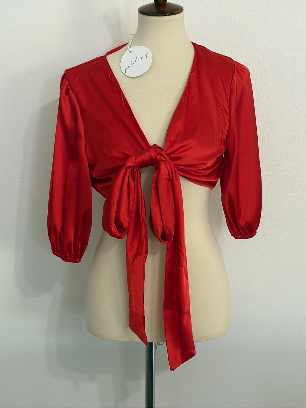 NWT New with Tags | Petal & Pup Red Satin Tie-Front Crop Top